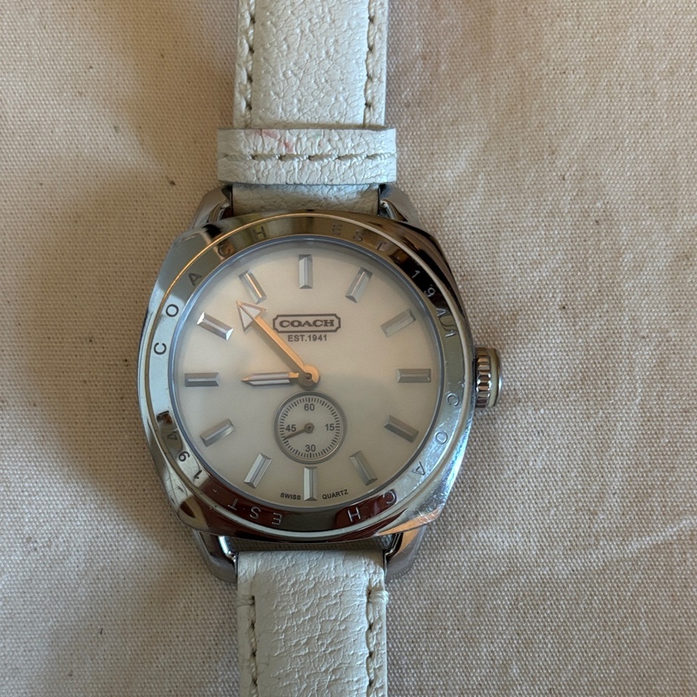 Coach Silver and White Leather Watch